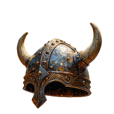 Vikingehjelm i jern med to buede horn - symbol for tredje indbetaling i velkomstpakken
